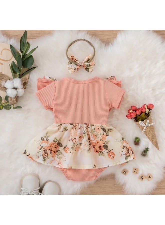 فستان رومبير مزهر مع عصابة رأس لحديثة الولادة - Image 2